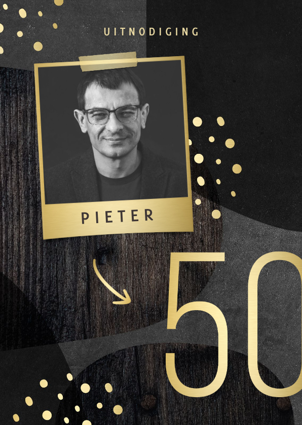 Uitnodiging 50 jaar goud met hout en krijtbord abstract - Uitnodigingen Uitnodigingen - Uitnodiging 50 jaar goud met hout en krijtbord abstract