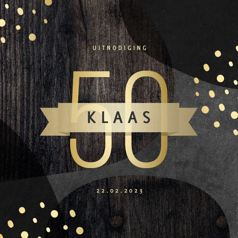 Uitnodiging 50 jaar goud met krijtbord en hout abstract - Uitnodigingen Uitnodigingen - Uitnodiging 50 jaar goud met krijtbord en hout abstract