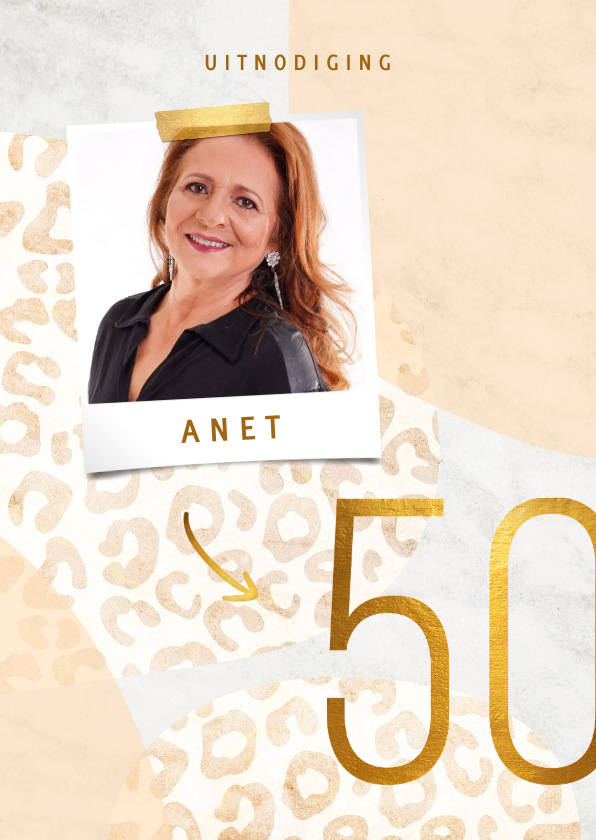 Uitnodiging 50 jaar goud met panter en marmer abstract - Uitnodigingen Uitnodigingen - Uitnodiging 50 jaar goud met panter en marmer abstract
