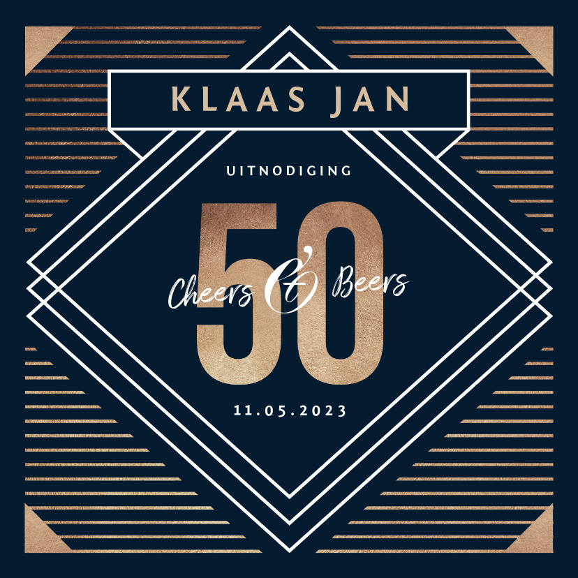 Uitnodiging 50 jaar goud stijlvol man blauw - Uitnodigingen Uitnodigingen - Uitnodiging 50 jaar goud stijlvol man blauw