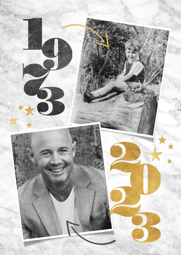Uitnodiging 50 jaar met jaartallen, foto's, marmer & sterren - Uitnodigingen Uitnodigingen - Uitnodiging 50 jaar met jaartallen, foto's, marmer & sterren