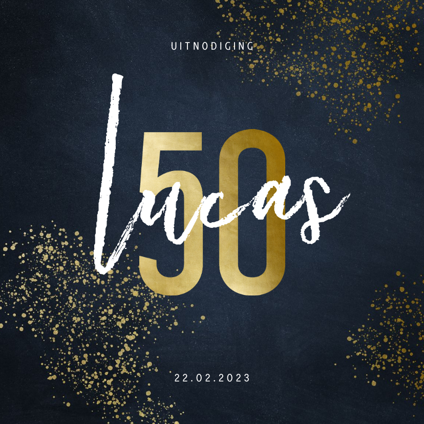 Uitnodiging 50 jaar stijlvol goudlook met spetters - Uitnodigingen Uitnodigingen - Uitnodiging 50 jaar stijlvol goudlook met spetters