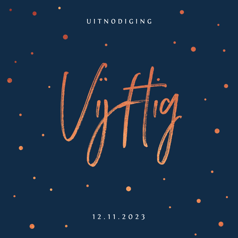Uitnodigingen - Uitnodiging 50 jaar stijlvol met rosé confetti