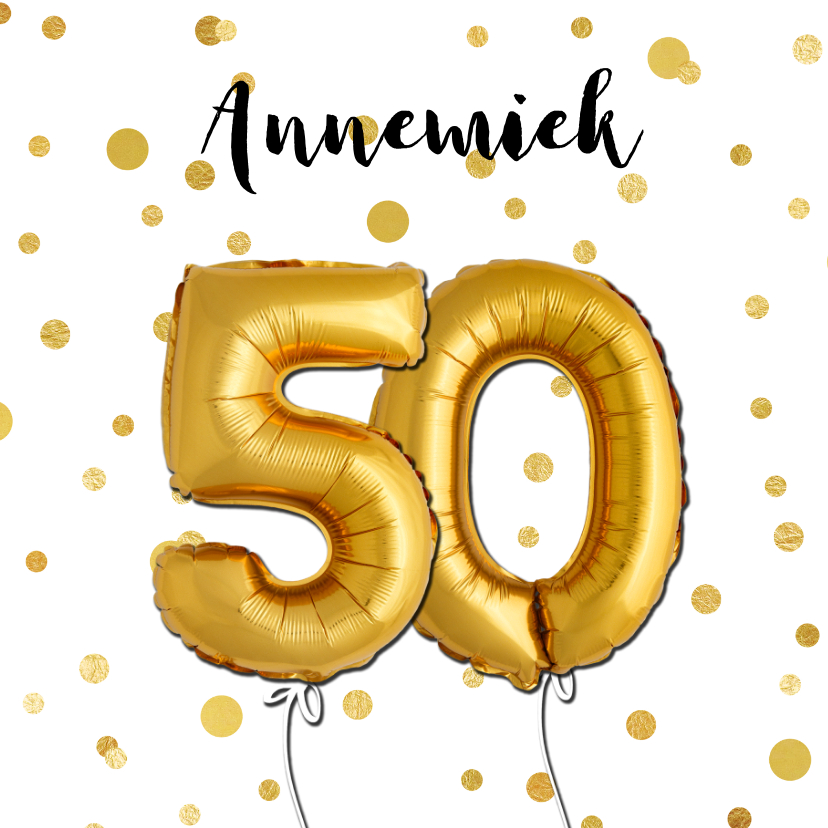 Uitnodigingen - Uitnodiging 50 met ballonnen en confetti