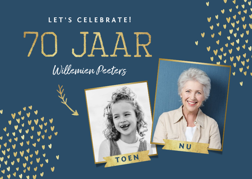 Uitnodiging 70 jaar stijlvol goud toen en nu - Uitnodigingen Uitnodigingen - Uitnodiging 70 jaar stijlvol goud toen en nu