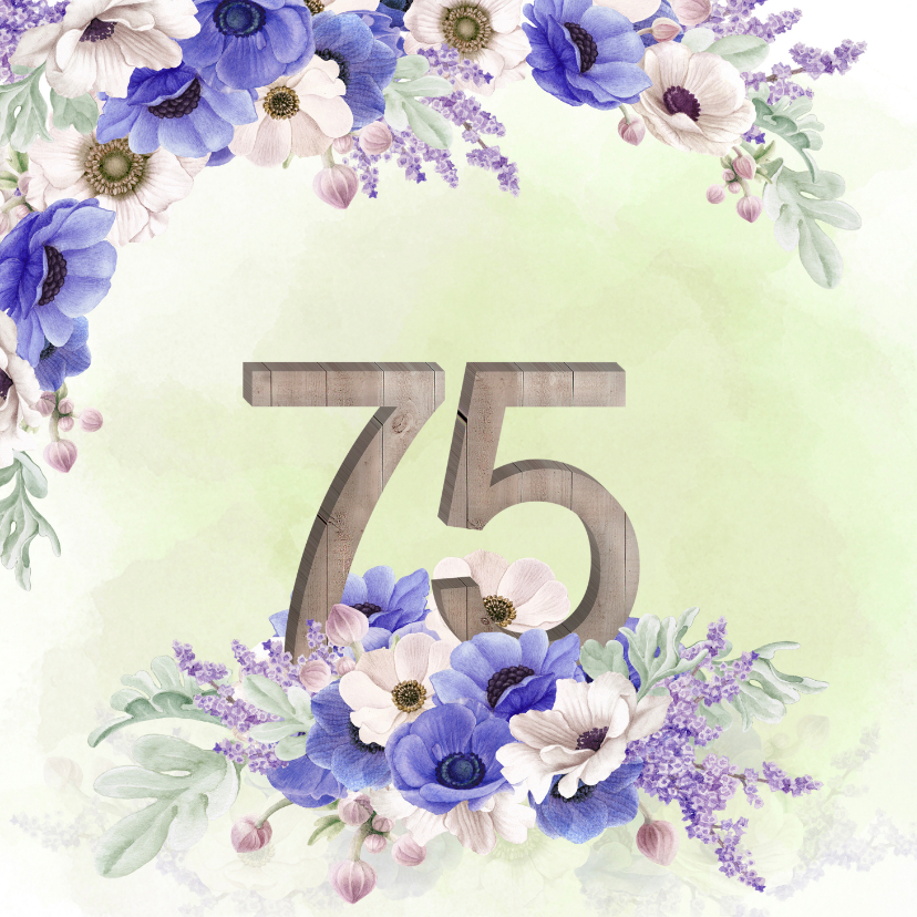 Uitnodiging 75 jaar paarse anemonen - Uitnodigingen Uitnodigingen - Uitnodiging 75 jaar paarse anemonen
