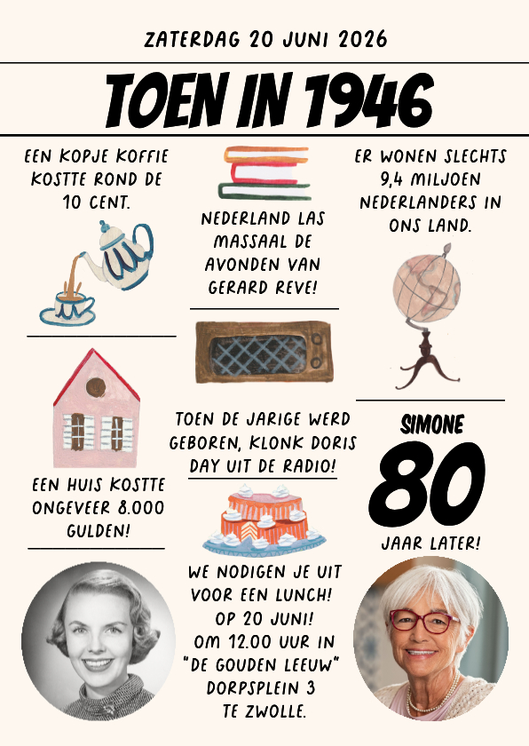 Uitnodiging 80 jaar krant van toen in 1946 - Uitnodigingen Uitnodigingen - Uitnodiging 80 jaar krant van toen in 1946