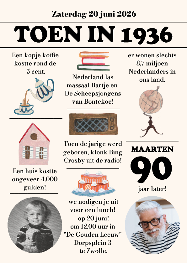 Uitnodiging 90 jaar man | Krant uit 1936 - Uitnodigingen Uitnodigingen - Uitnodiging 90 jaar man | Krant uit 1936