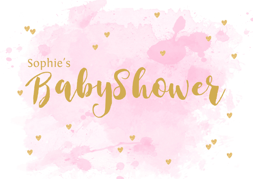Uitnodigingen - Uitnodiging babyshower aquarel hartjes roze 