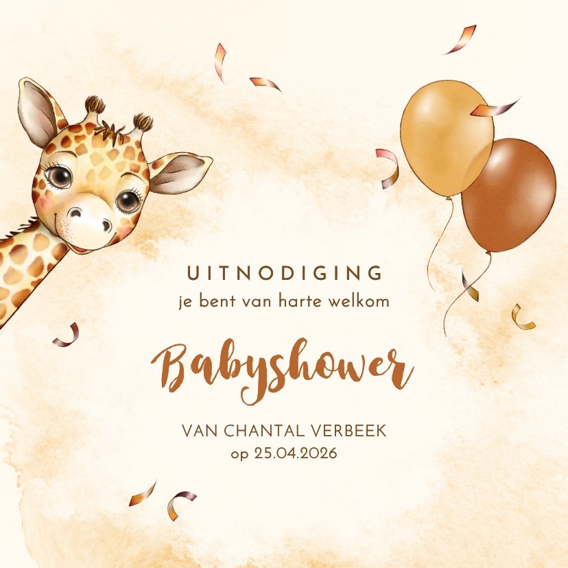 Uitnodigingen - Uitnodiging babyshower giraf