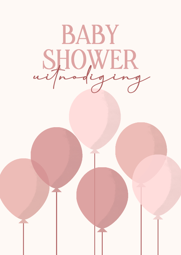 Uitnodigingen - Uitnodiging babyshower meisje met roze ballonnen