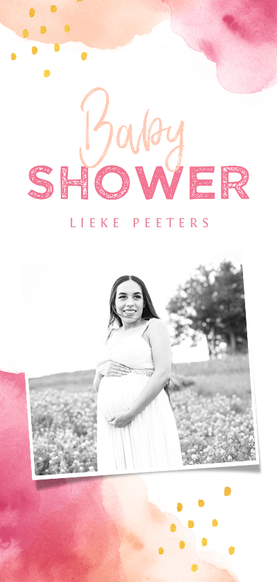 Uitnodigingen - Uitnodiging babyshower meisje met waterverf en eigen foto
