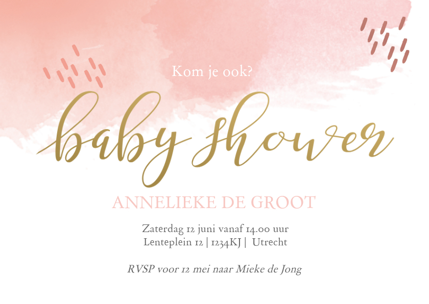 Uitnodigingen - Uitnodiging babyshower watercolor met streepjes