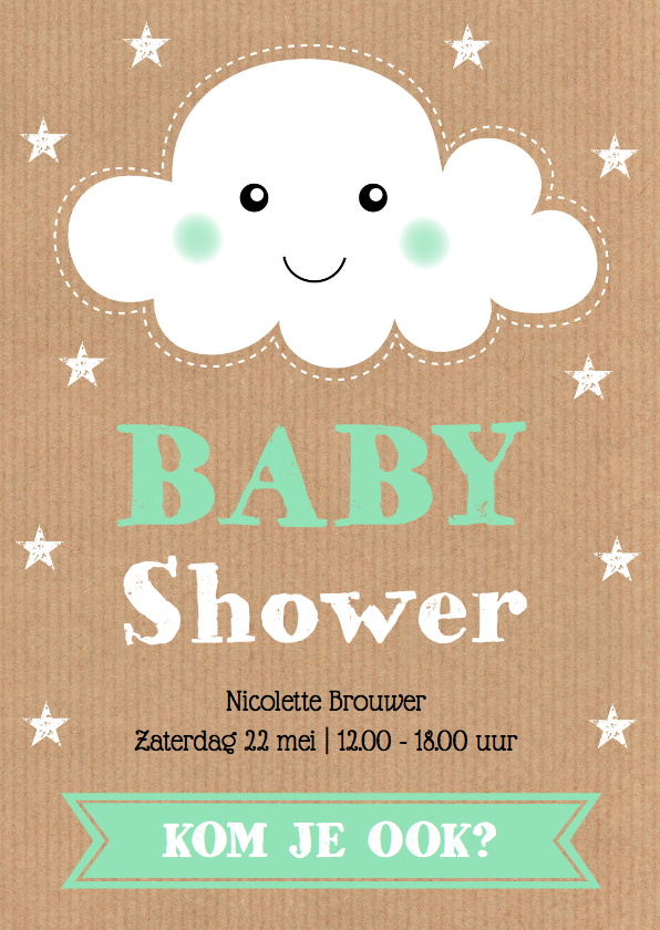 Uitnodigingen - Uitnodiging babyshower wolkje sterren kraft