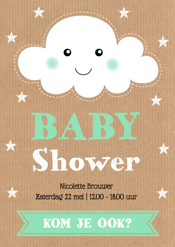 Hedendaags Uitnodiging babyshower wolkje sterren kraft | Kaartje2go UE-25