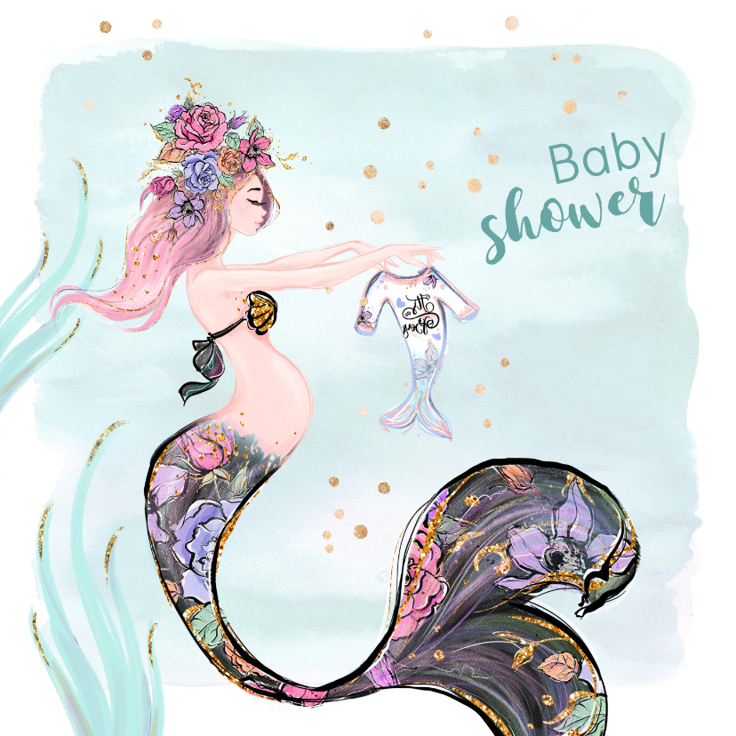 Uitnodigingen - Uitnodiging babyshower zeemeermin