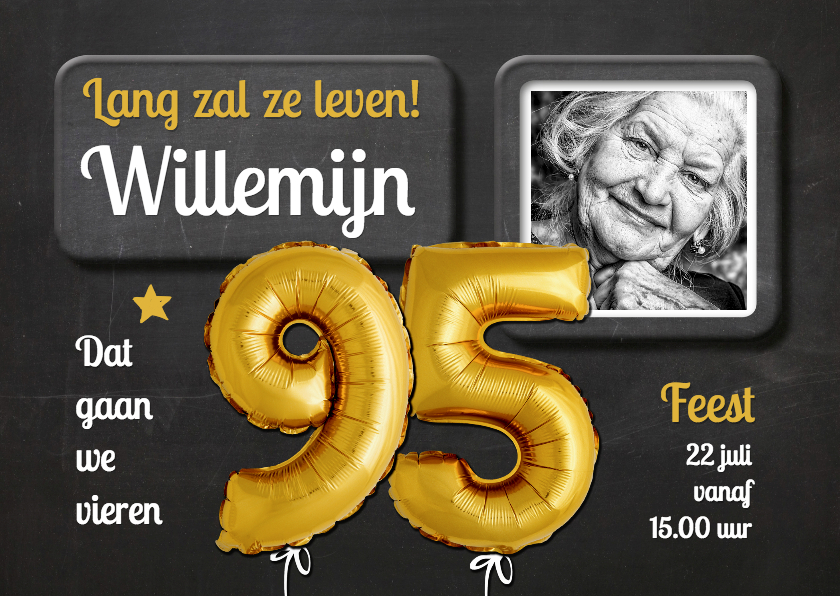 Uitnodiging Ballonnen goud 95 - Uitnodigingen Uitnodigingen - Uitnodiging Ballonnen goud 95