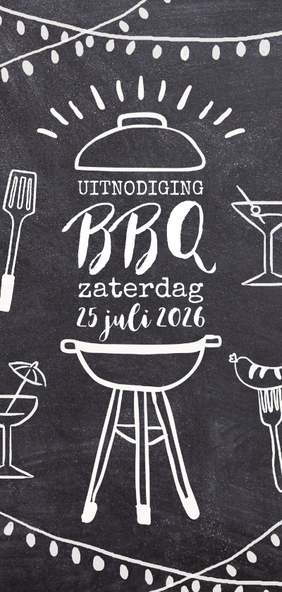 Uitnodigingen - Uitnodiging barbecue feest krijtbord lichtjes