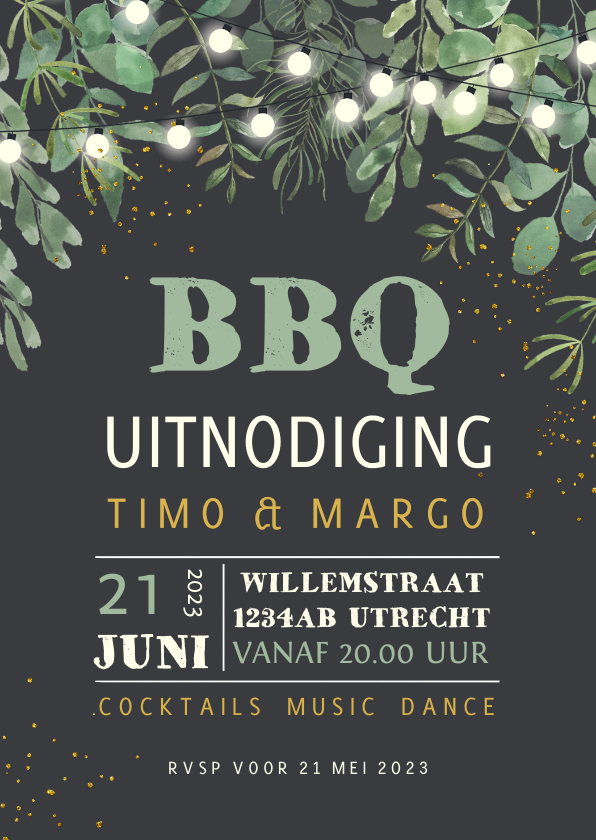Uitnodigingen - Uitnodiging BBQ feestje met prikkabel en takjes