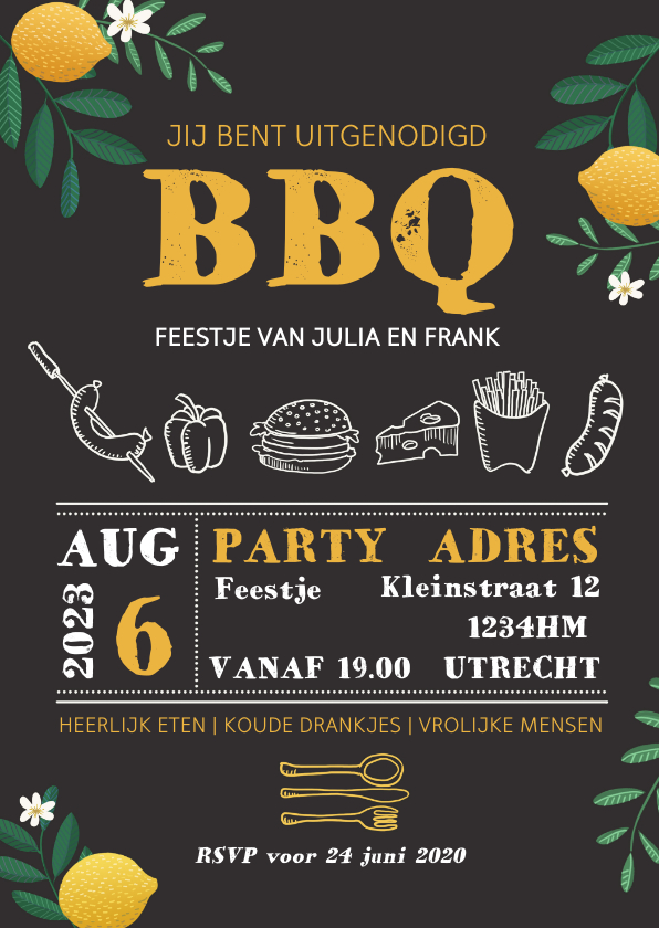 Uitnodiging BBQ met takjes - Uitnodigingen Uitnodigingen - Uitnodiging BBQ met takjes