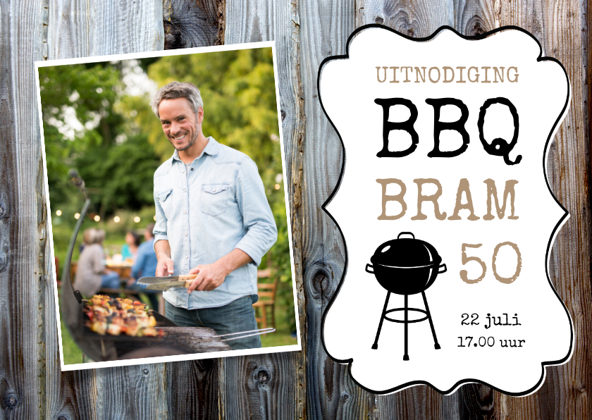 Uitnodiging bbq sloophout en eigen foto - Uitnodigingen Uitnodigingen - Uitnodiging bbq sloophout en eigen foto