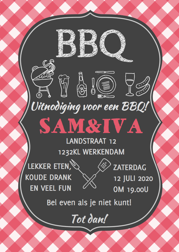 Uitnodiging bbq tafelkleed - Uitnodigingen Uitnodigingen - Uitnodiging bbq tafelkleed