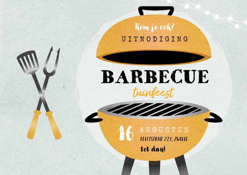 Uitnodigingen - Uitnodiging bbq tuinfeest barbecue grill vintage illustratie