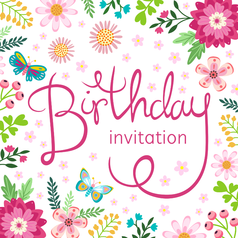 Uitnodigingen - Uitnodiging birthday invitation bloemen