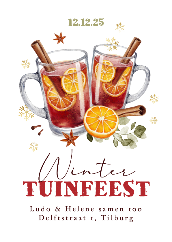 Uitnodigingen - Uitnodiging boogkaart winter tuinfeestje glühwein samen 100