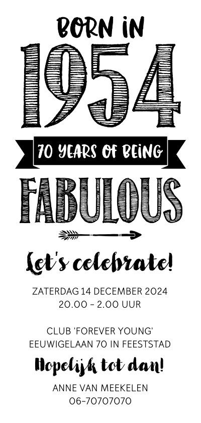 Uitnodigingen - Uitnodiging born in 1954 - 70 years of being fabulous