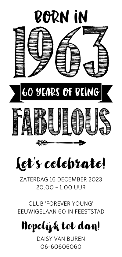 Uitnodigingen - Uitnodiging born in 1963 - 60 years of being fabulous
