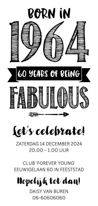 Uitnodigingen - Uitnodiging born in 1964 - 60 years of being fabulous
