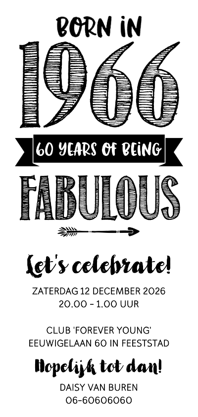 Uitnodigingen - Uitnodiging born in 1966 - 60 years of being fabulous