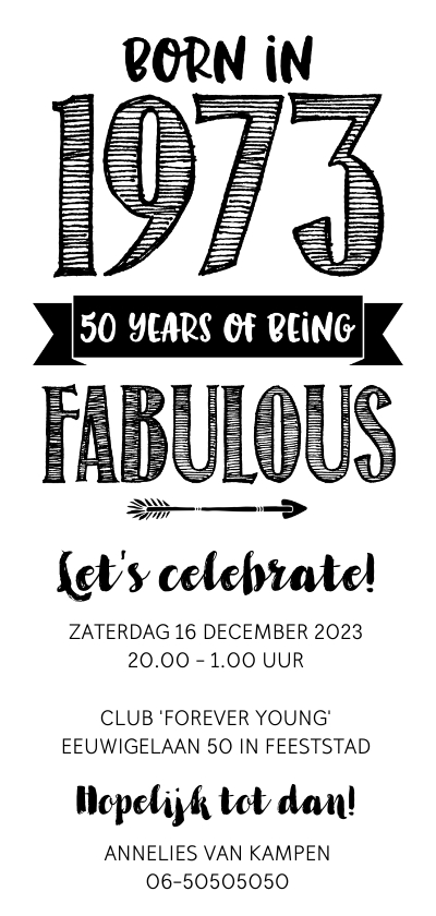 Uitnodigingen - Uitnodiging born in 1973 - 50 years of being fabulous