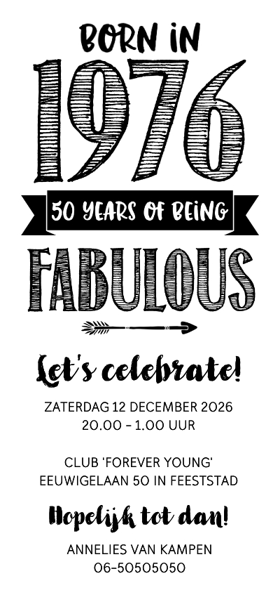 Uitnodigingen - Uitnodiging born in 1976 - 50 years of being fabulous