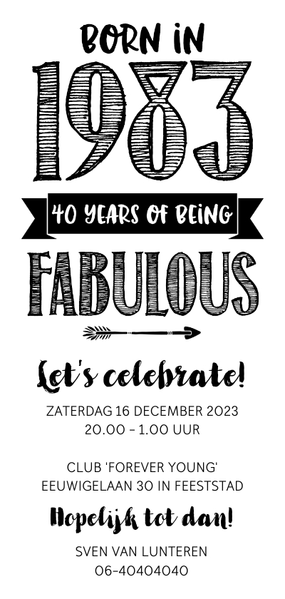 Uitnodigingen - Uitnodiging born in 1983 - 40 years of being fabulous