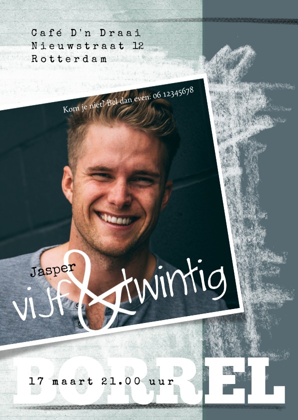 Uitnodiging borrel 25ste verjaardag, krijt - Uitnodigingen Uitnodigingen - Uitnodiging borrel 25ste verjaardag, krijt