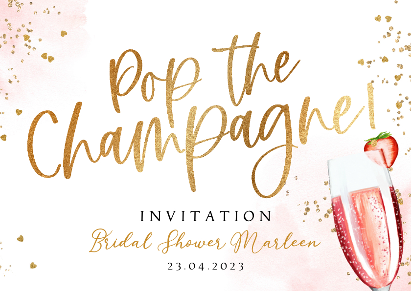 Uitnodiging Bridal Shower watercolour pink champagne goud - Uitnodigingen Uitnodigingen - Uitnodiging Bridal Shower watercolour pink champagne goud