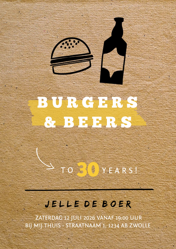 Uitnodigingen - Uitnodiging Burgers & Beers met papierlook