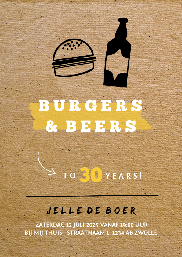 Uitnodigingen - Uitnodiging Burgers & Beers met papierlook