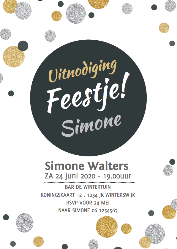 Uitnodiging cirkel confetti av - Uitnodigingen Uitnodigingen - Uitnodiging cirkel confetti av