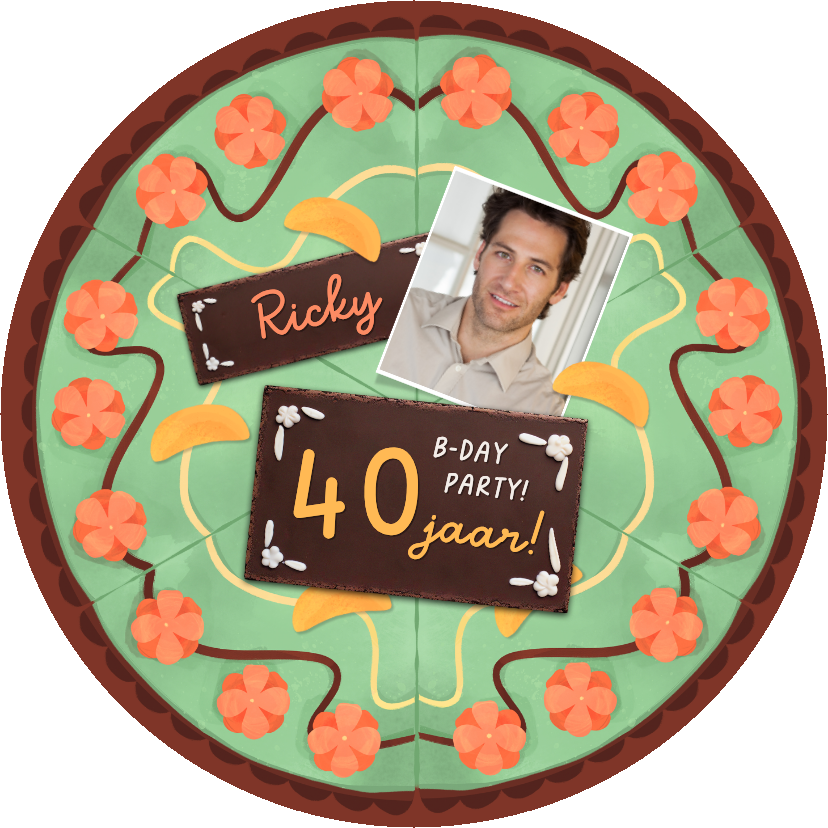 Uitnodiging cirkel kaart taart verjaardagsfeest foto - Uitnodigingen Uitnodigingen - Uitnodiging cirkel kaart taart verjaardagsfeest foto