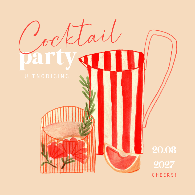 Uitnodigingen - Uitnodiging cocktail party zomer glas fruit illustratie