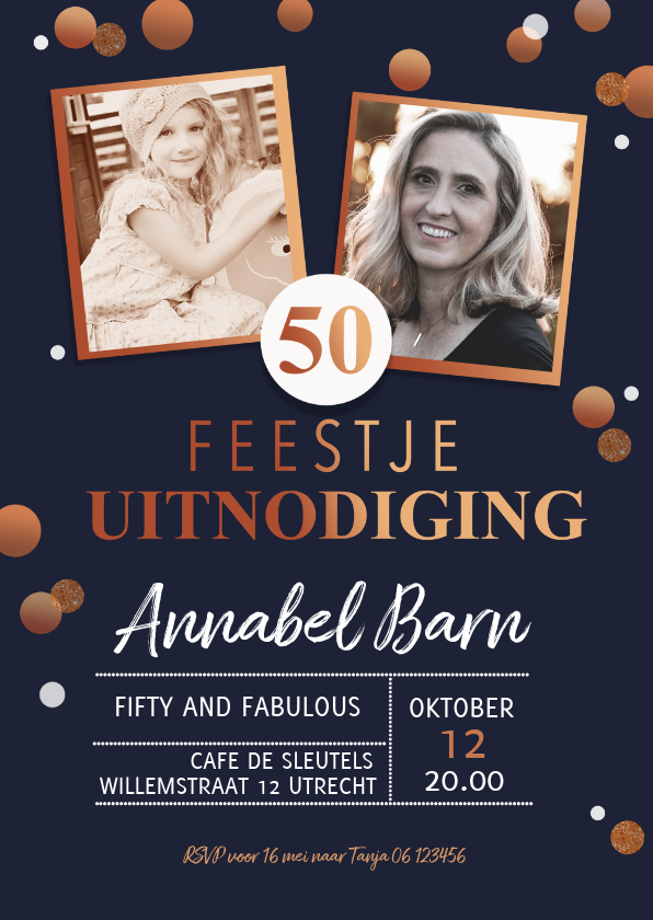 Uitnodiging confetti koperlook - Uitnodigingen Uitnodigingen - Uitnodiging confetti koperlook