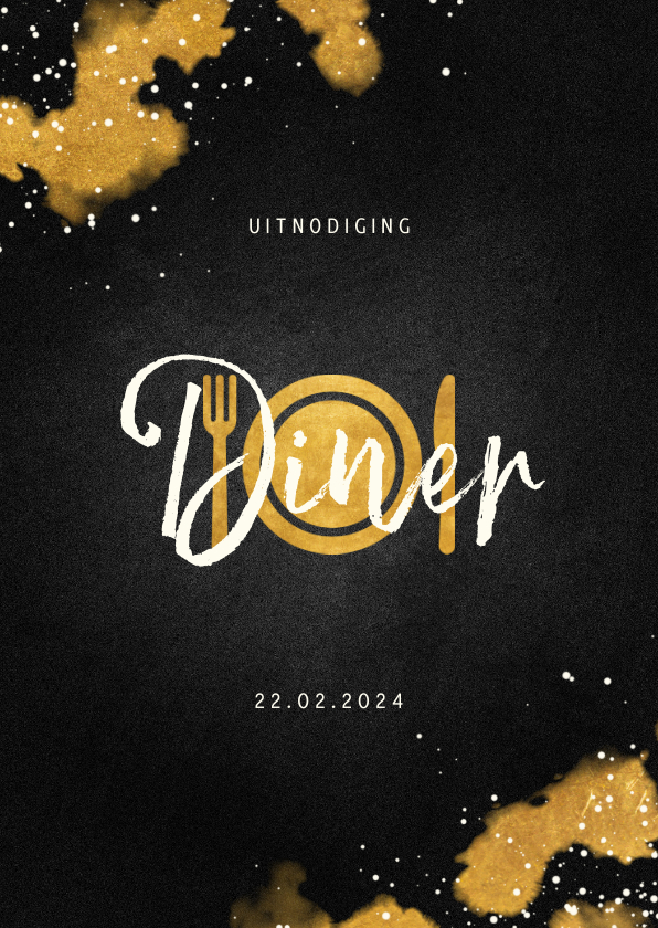 Uitnodigingen - Uitnodiging diner met gouden bestek