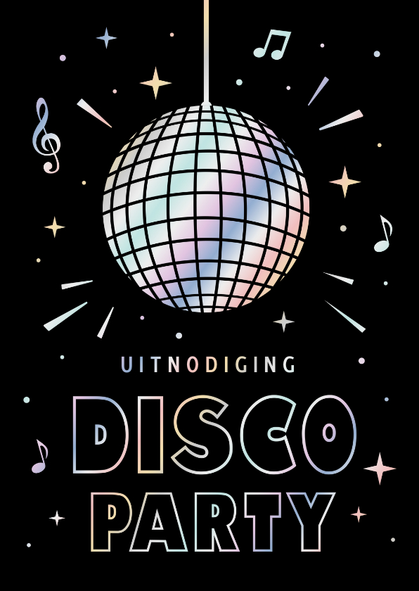 Uitnodigingen - Uitnodiging disco dans feestje met holografisch folie