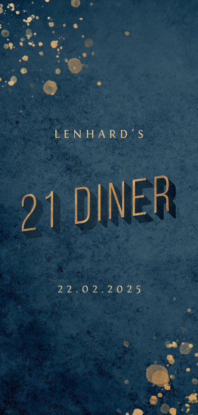 Uitnodiging donkerblauw 21 diner met gouden accenten - Uitnodigingen Uitnodigingen - Uitnodiging donkerblauw 21 diner met gouden accenten