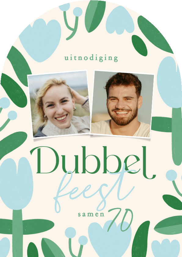 Uitnodigingen - Uitnodiging dubbel feest samen 70 tulpen foto's