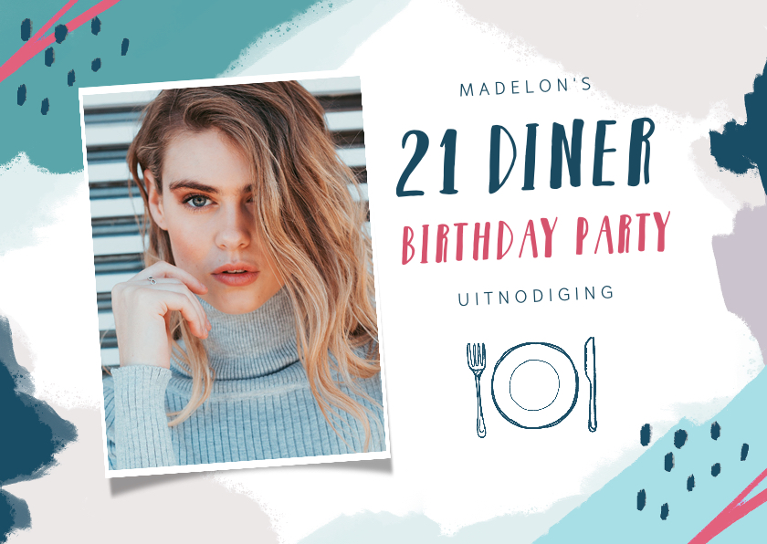 Uitnodiging etentje 21 diner met eigen foto - Uitnodigingen Uitnodigingen - Uitnodiging etentje 21 diner met eigen foto