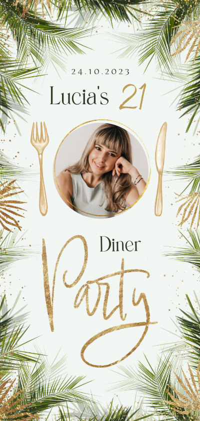 Uitnodiging etentje diner 21 goud botanisch foto - Uitnodigingen Uitnodigingen - Uitnodiging etentje diner 21 goud botanisch foto